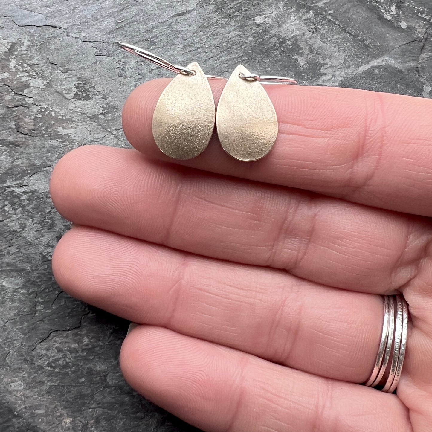 Golden Bronze Teardrops with Sterling Silver Earwires | Mixed Metal Dangle Earrings