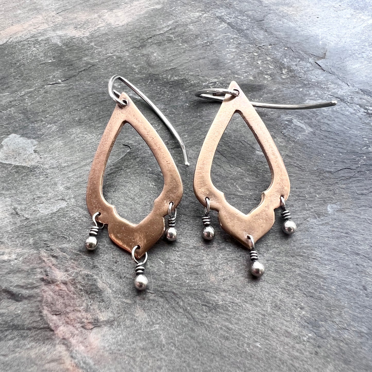 Sterling Silver and Bronze Earrings | Mixed Metal Chandelier Dangles