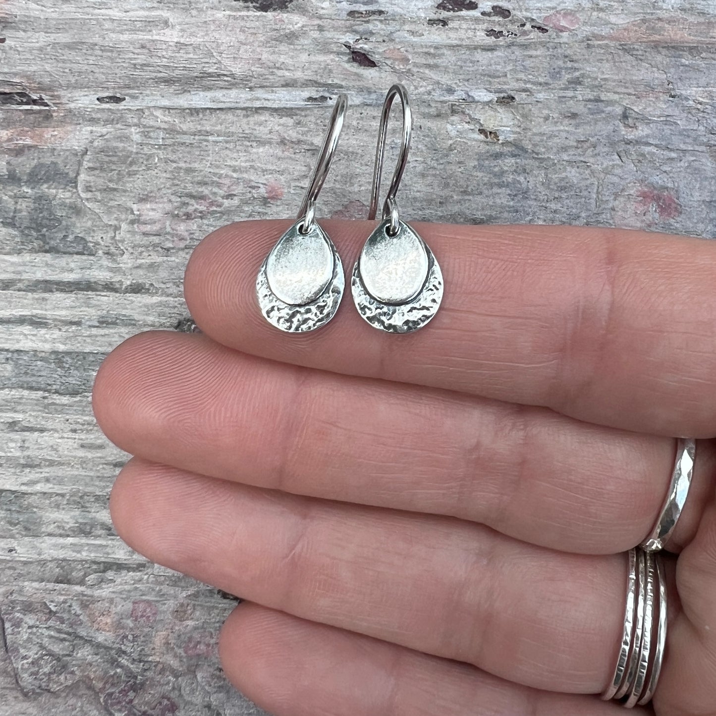 Sterling Silver Teardrop Dangle Earrings | Small Hammered Drops