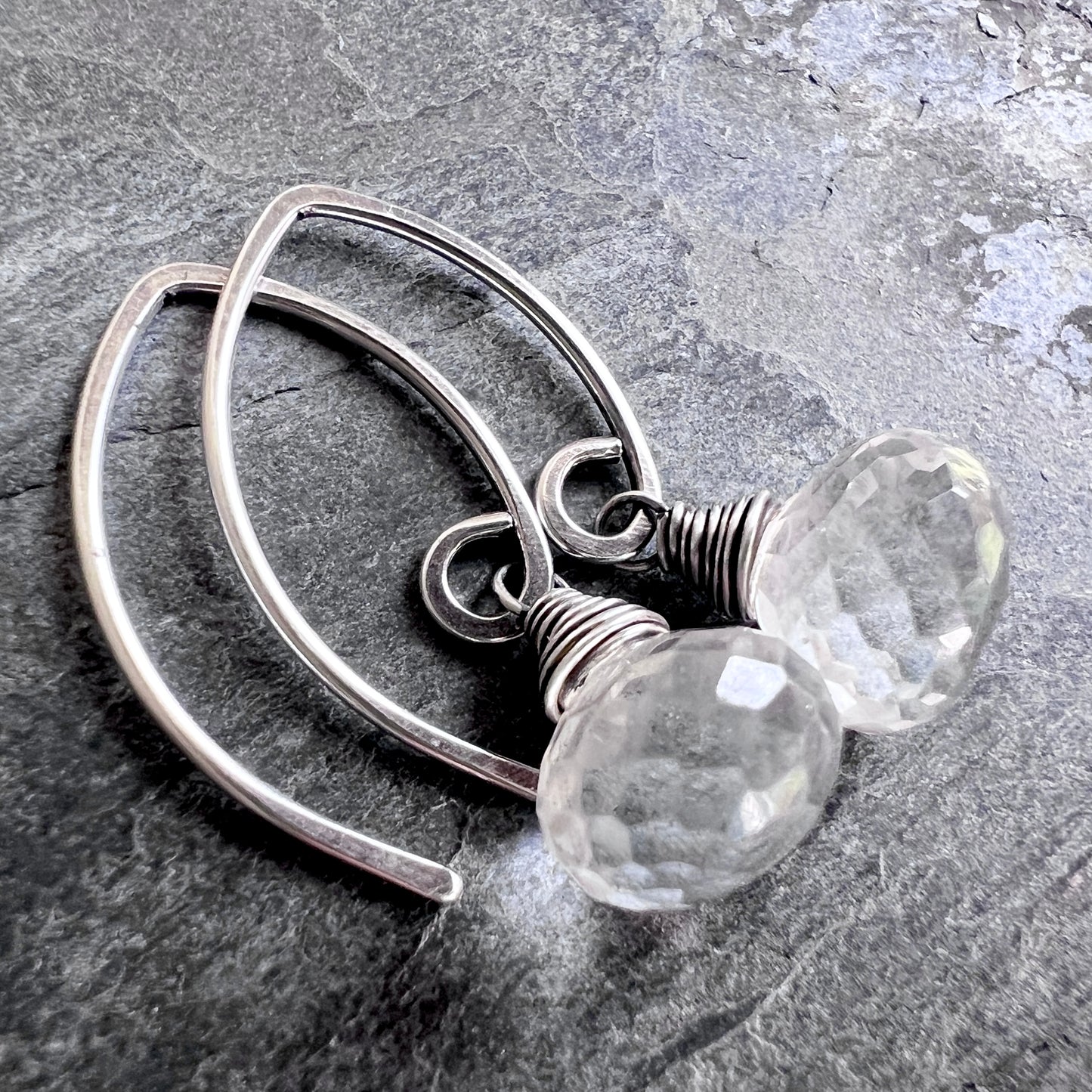Sterling Silver Crystal Quartz Earrings | Clear Natural Stone Teardrop Dangles