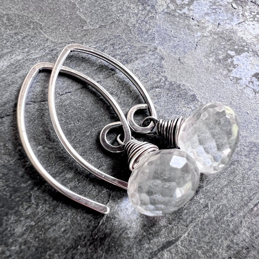 Sterling Silver Crystal Quartz Earrings | Clear Natural Stone Teardrop Dangles