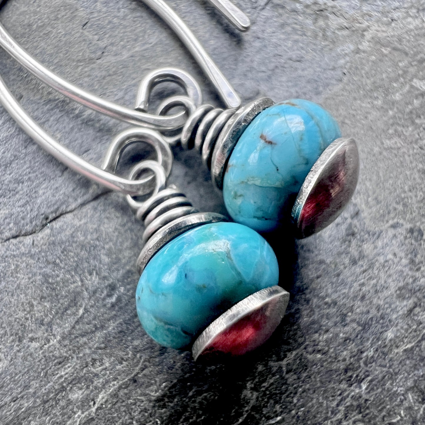 Genuine Turquoise Sterling Silver Earrings | Natural Stone Dangle Earrings