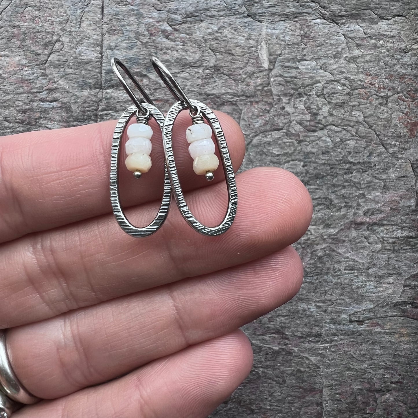 Pink Opal and Sterling Silver Earrings - Genuine Pink Opal on Handmade Sterling Silver Earwires