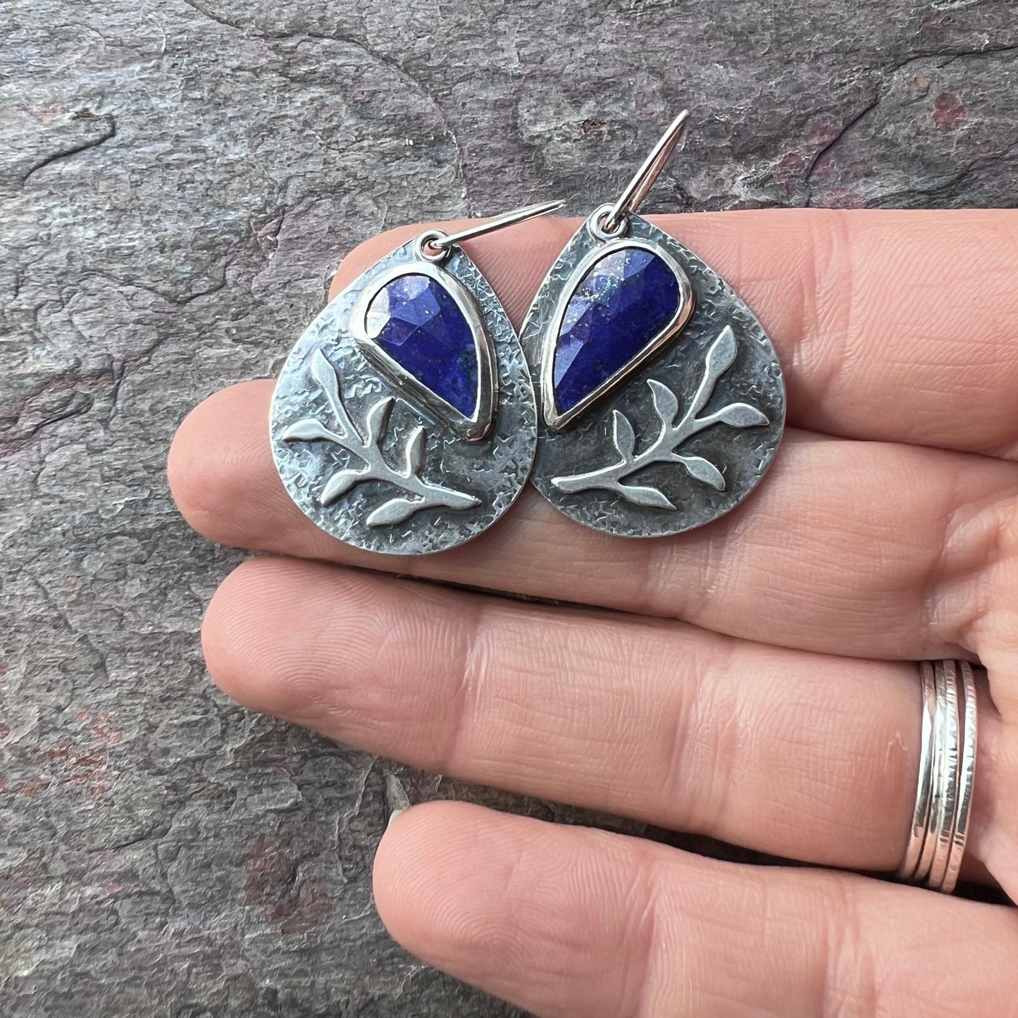 Sterling Silver Lapis Earrings Genuine Lapis Lazuli Blue Natural Stone Teardrop Dangle Earrings One of a Kind Handmade Jewelry