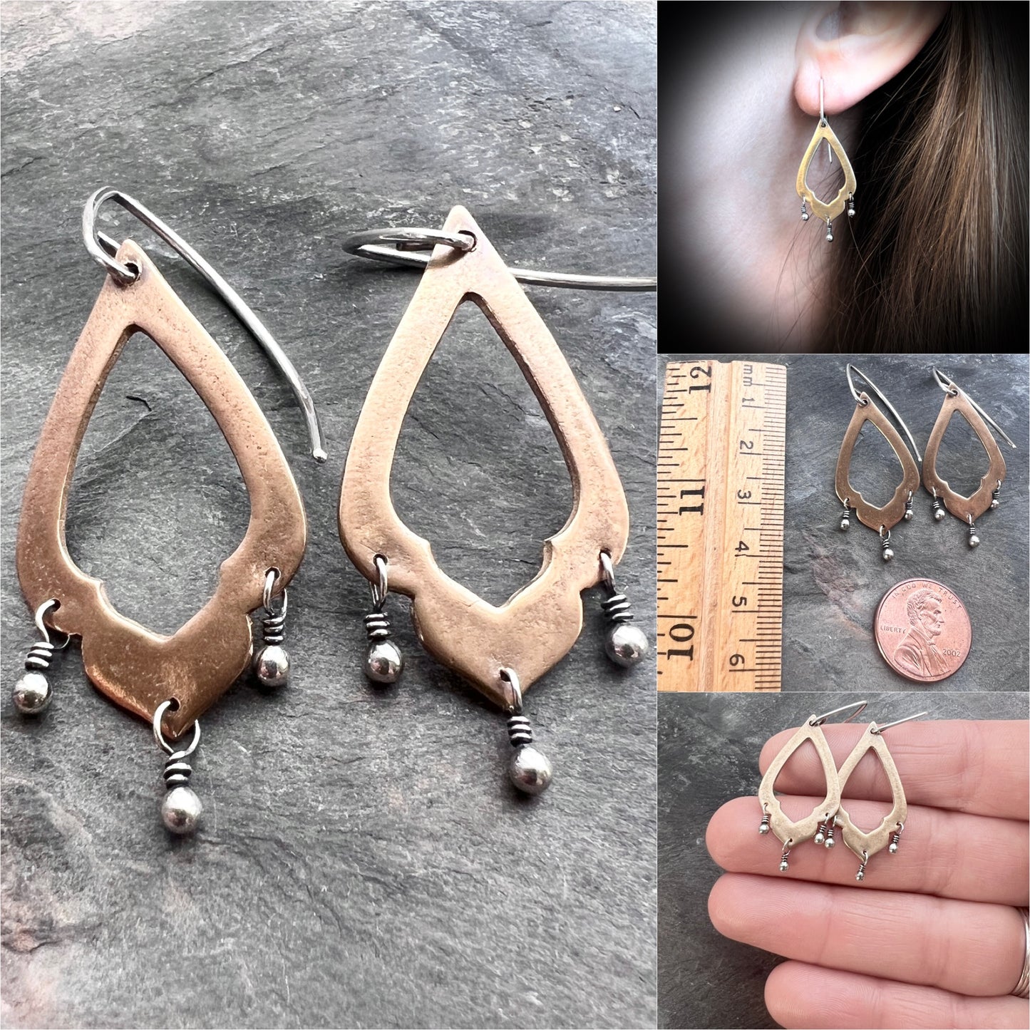 Sterling Silver and Bronze Earrings | Mixed Metal Chandelier Dangles