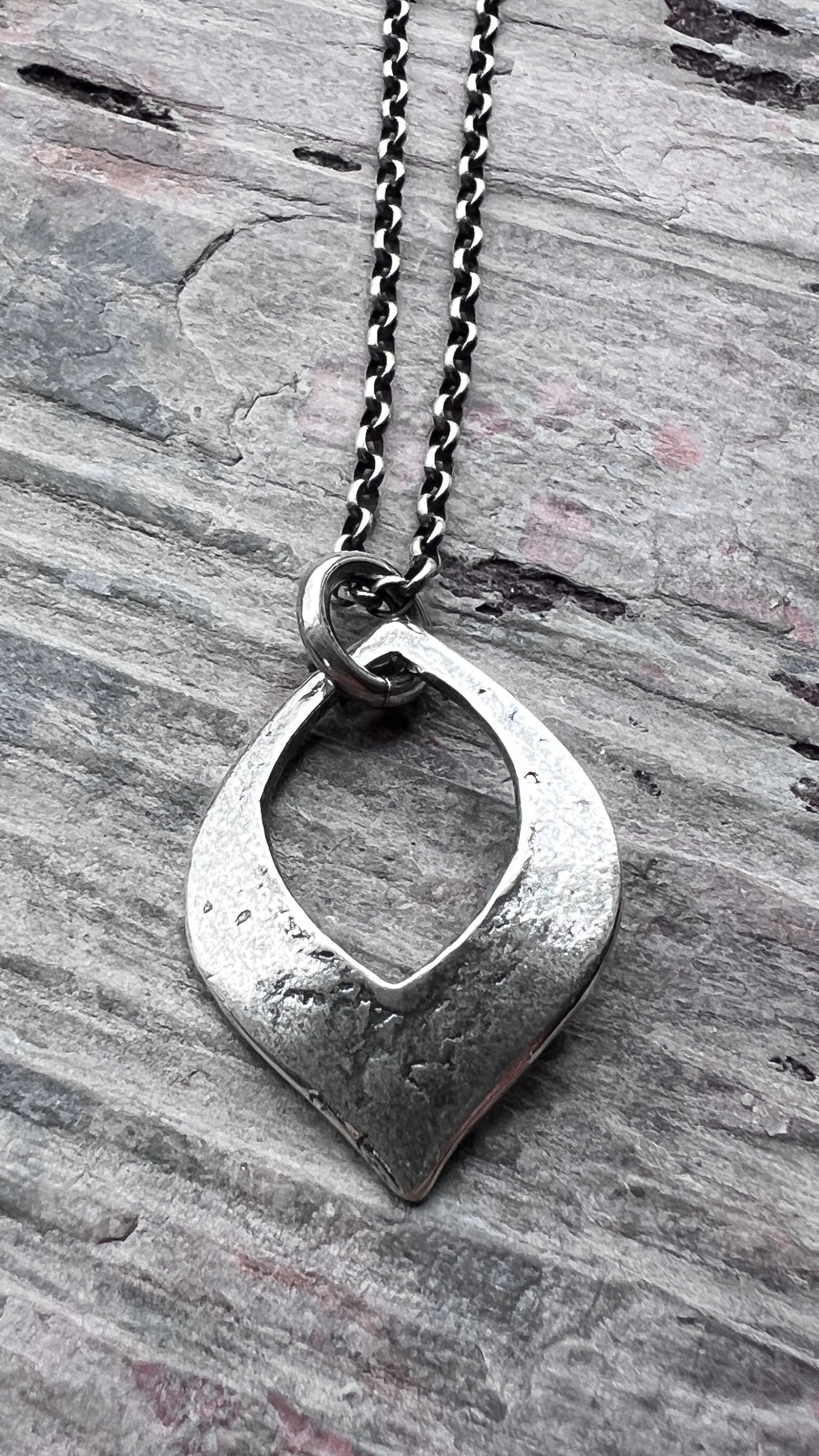 Sterling Silver Textured Petal Pendant Necklace