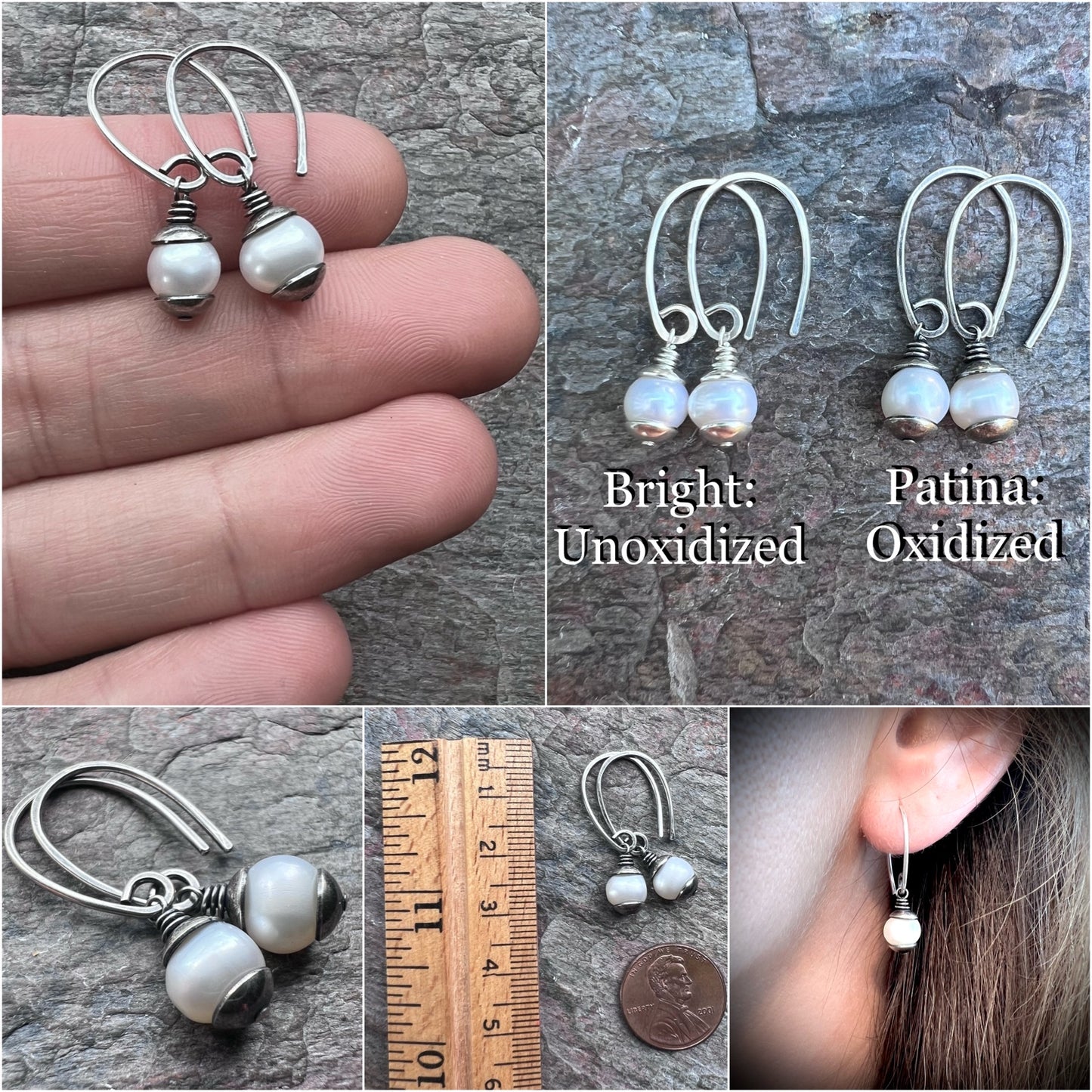 Sterling Silver Pearl Earrings - Small and Simple Genuine Freshwater Pearl Earrings