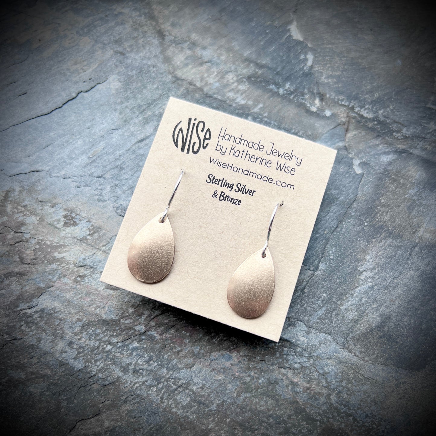 Golden Bronze Teardrops with Sterling Silver Earwires | Mixed Metal Dangle Earrings