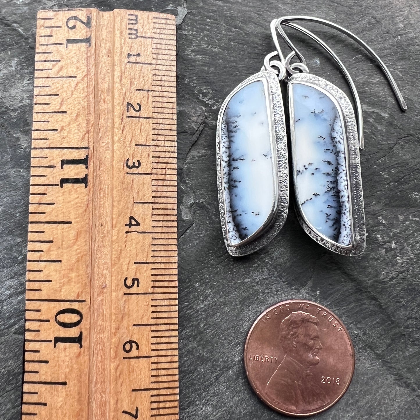 Dendritic Opal Sterling Silver Earrings | Black & White Natural Stone Dangle Earrings