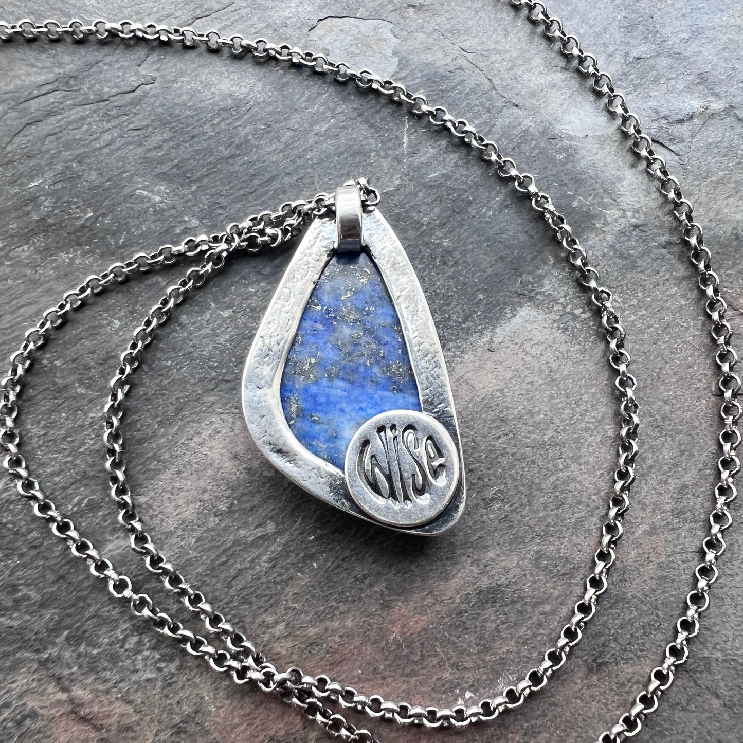 Sterling Silver Lapis Lazuli Necklace | One-of-a-Kind Natural Stone Freeform Blue Pendant