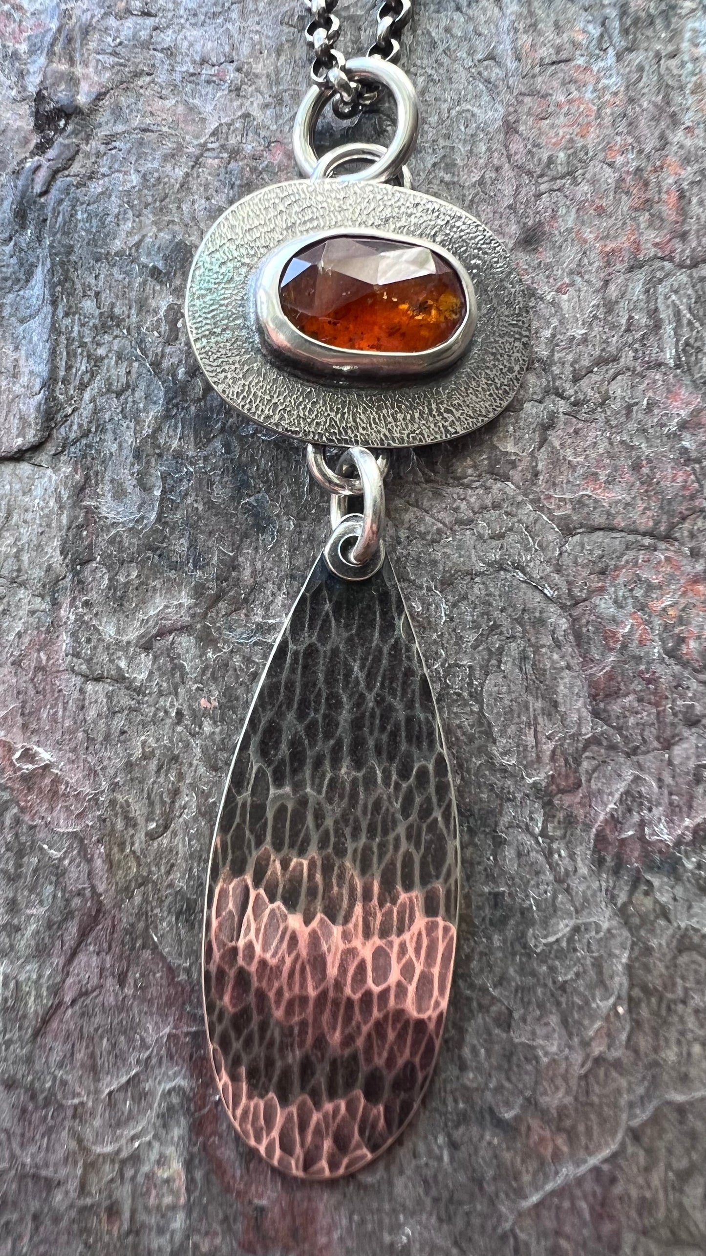 Orange Kyanite Sterling Silver Necklace - Handmade One-of-a-kind Pendant on Sterling Silver Chain