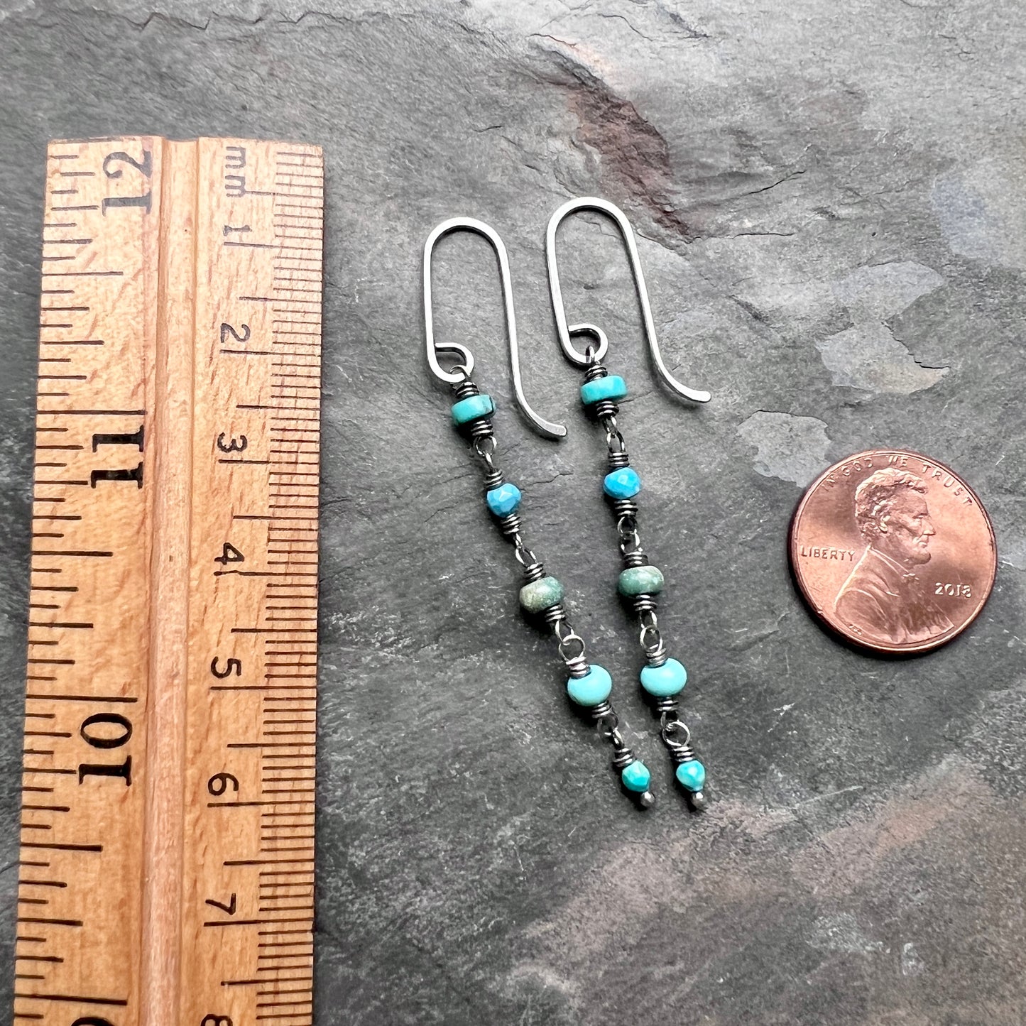 Genuine Turquoise Sterling Silver Earrings | Mixed Natural Stone Long Dangle Earrings
