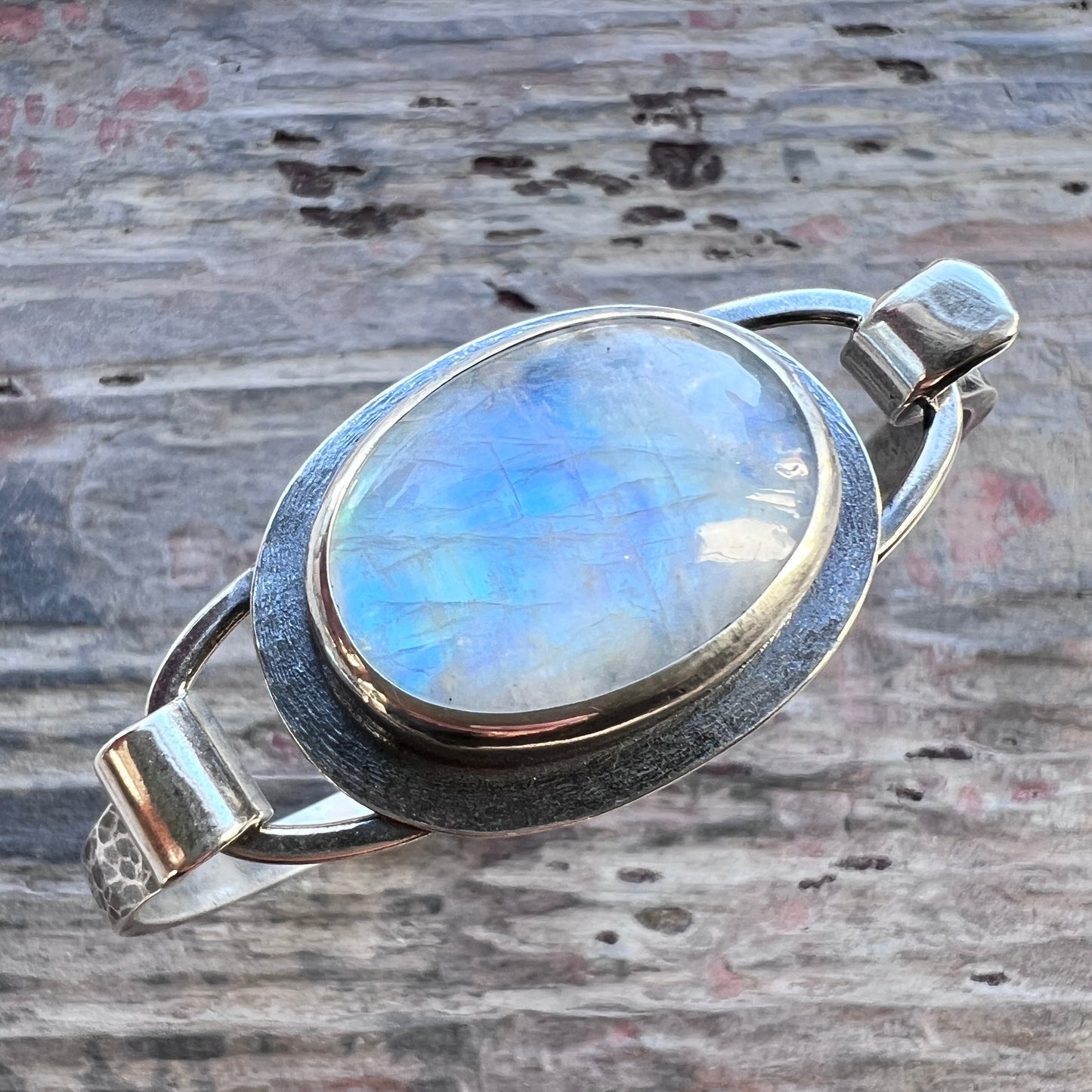 Rainbow Moonstone Sterling Silver Bracelet | Artisan Silver Cuff Bracelet