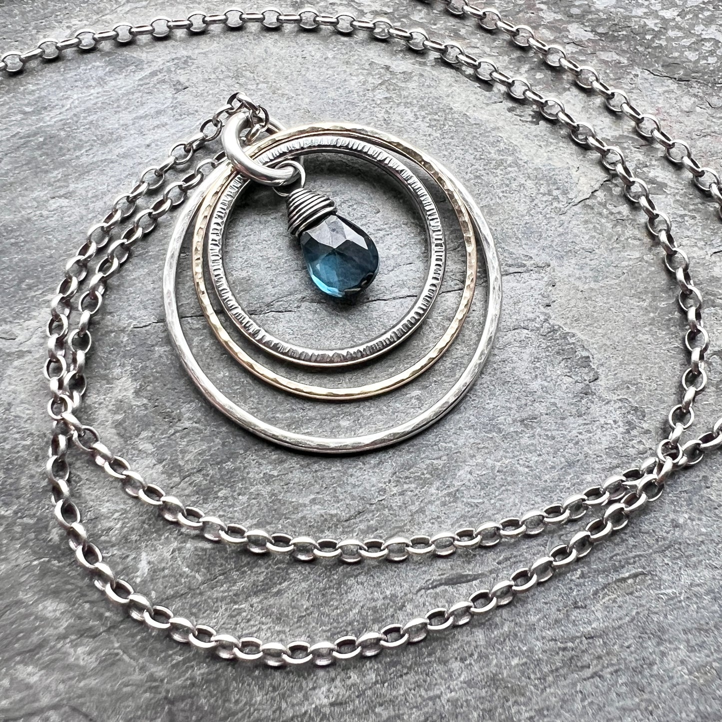Genuine London Blue Topaz Necklace | Sterling Silver and 14k Goldfill Pendant