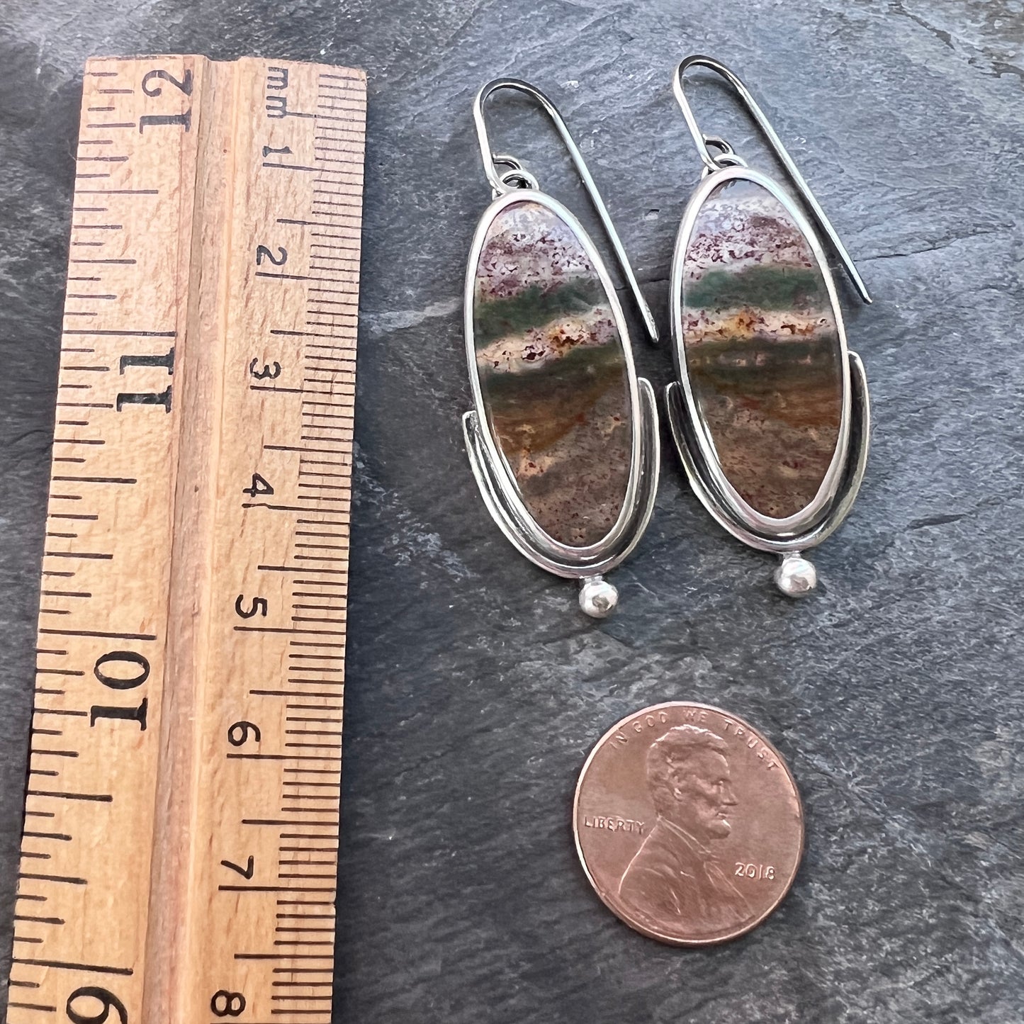 Jasper Sterling Silver Earrings | Green and Brown Natural Stone Dangle Earrings