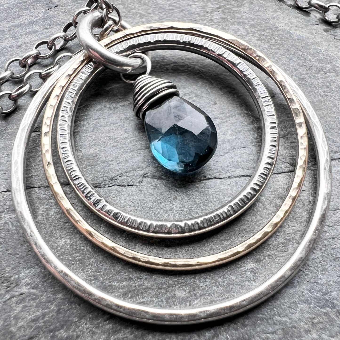 Genuine London Blue Topaz Necklace | Sterling Silver and 14k Goldfill Pendant