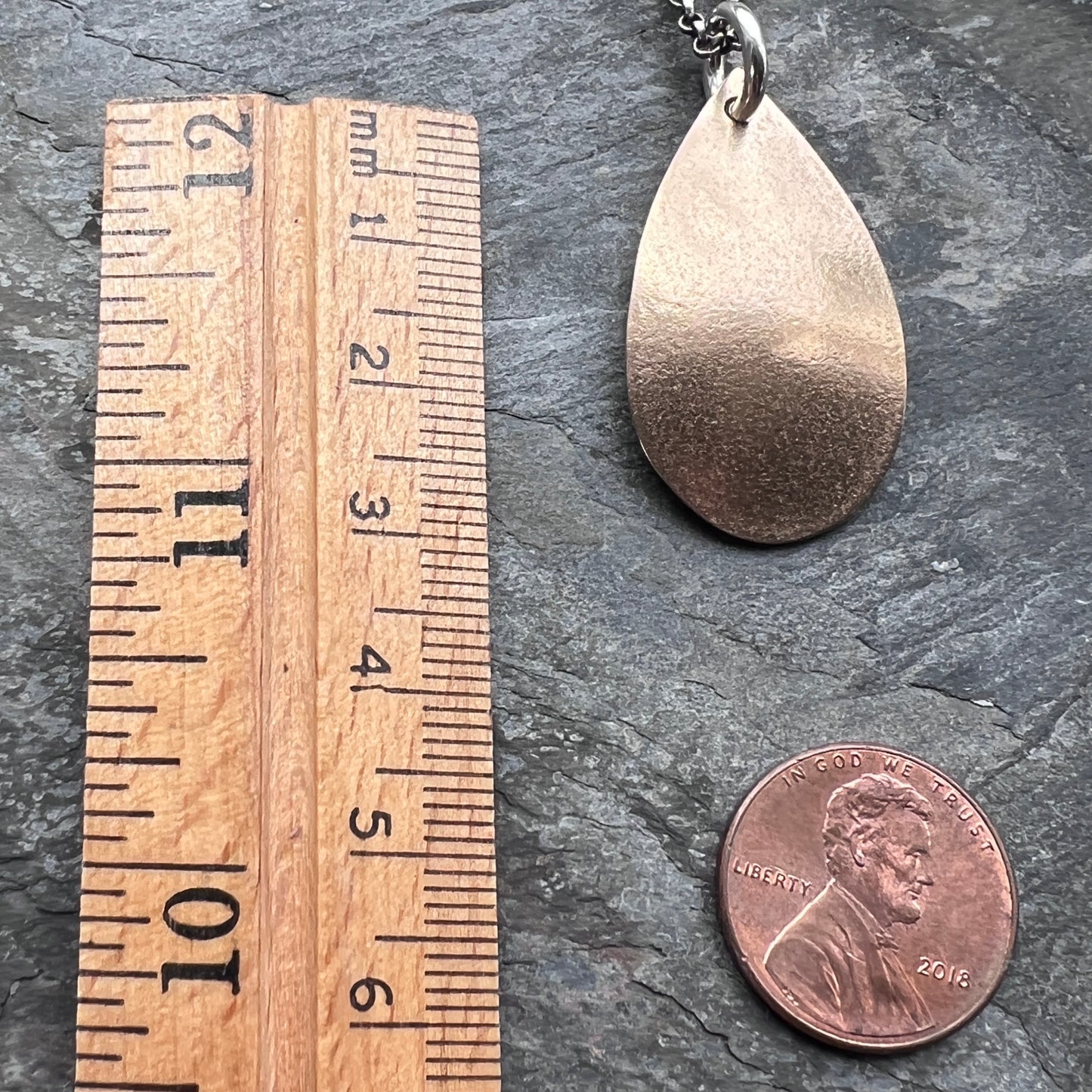 Golden Bronze Teardrop Pendant with Sterling Silver Chain | Mixed Metal Necklace