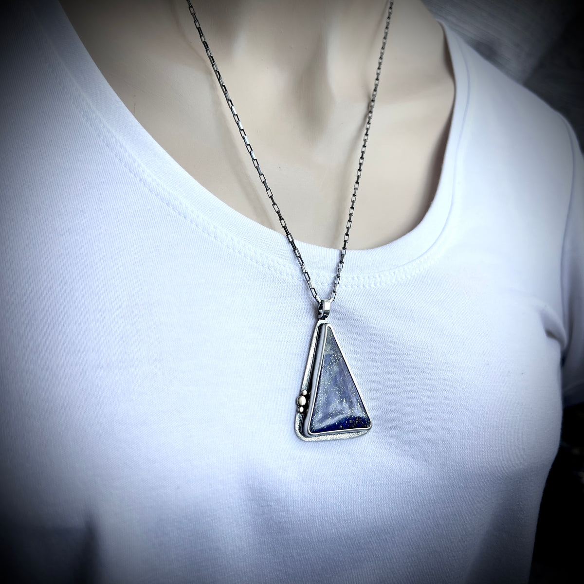 Lapis Lazuli Sterling Silver Necklace | Blue Natural Stone Geometric Pendant