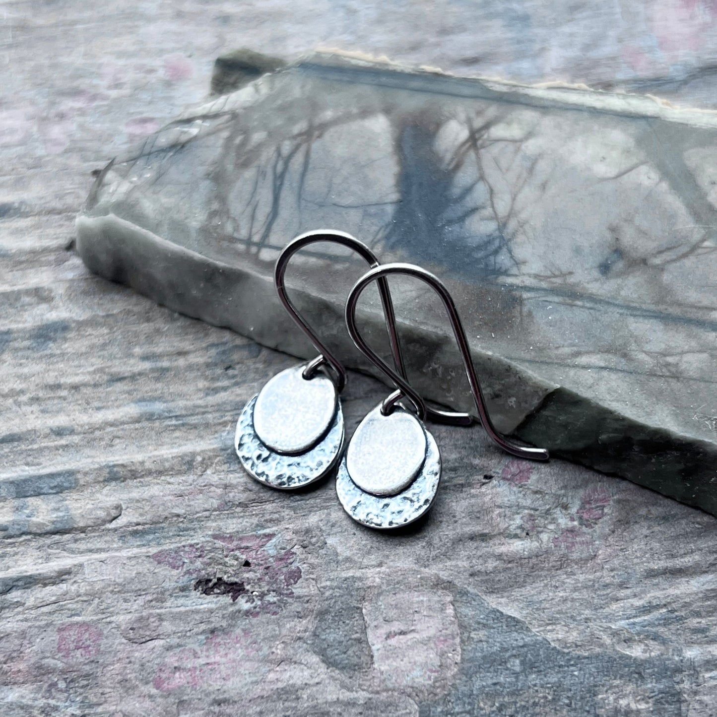 Sterling Silver Teardrop Dangle Earrings | Small Hammered Drops