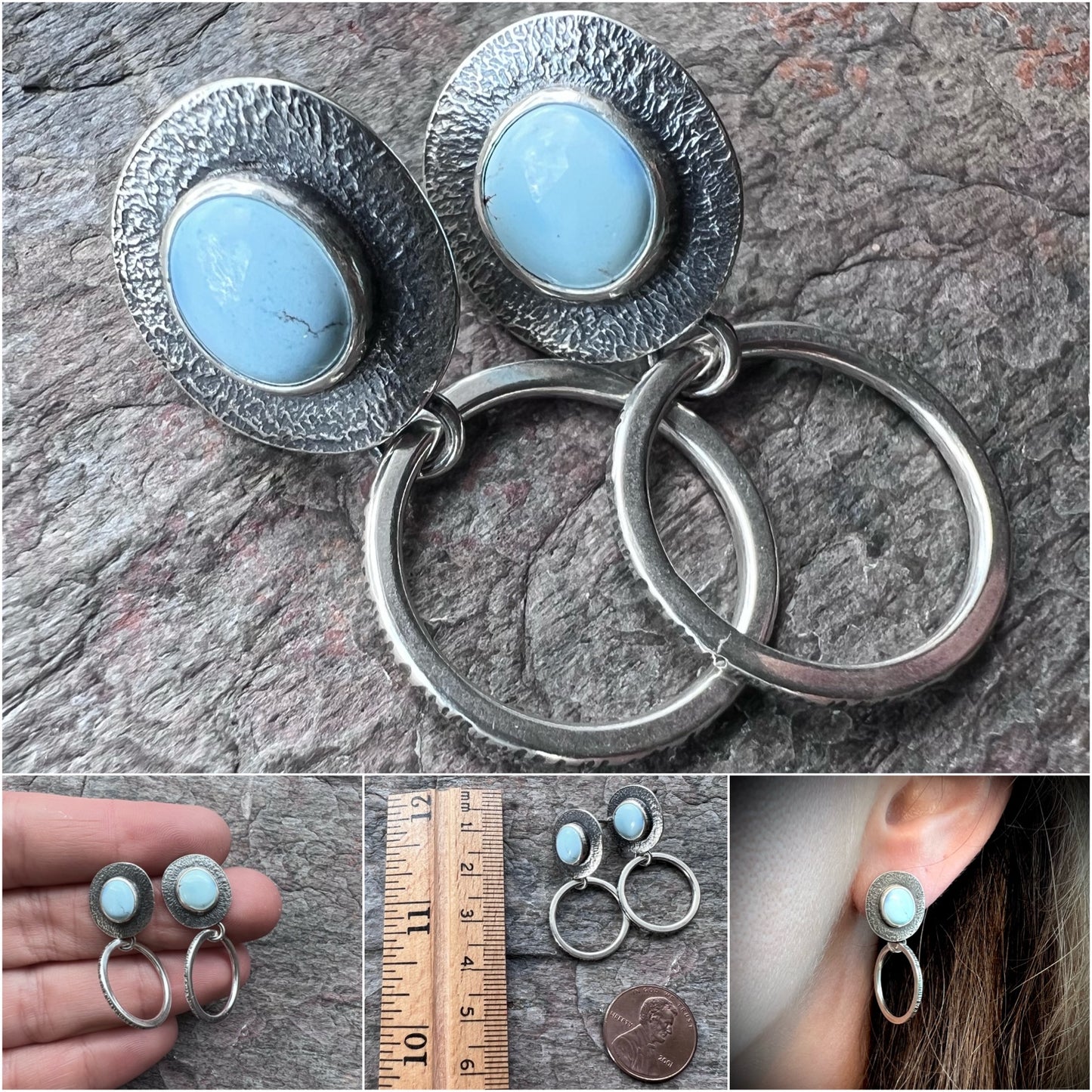 Golden Hill Turquoise Sterling Silver Post and Hoop Earrings - Handmade One-of-a-kind Earrings