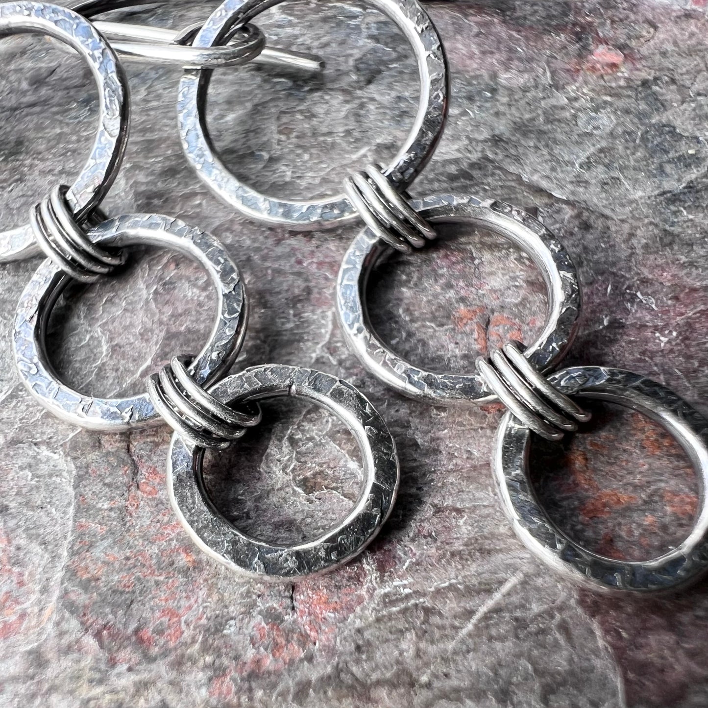 Sterling Silver Rings Earrings Minimalist Hammered Solid Silver Dangle Earrings