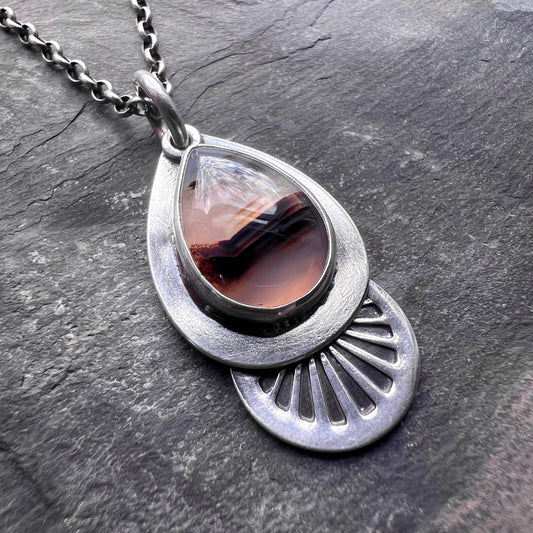 Sterling Silver Montana Agate Necklace | Natural Stone Teardrop Pendant