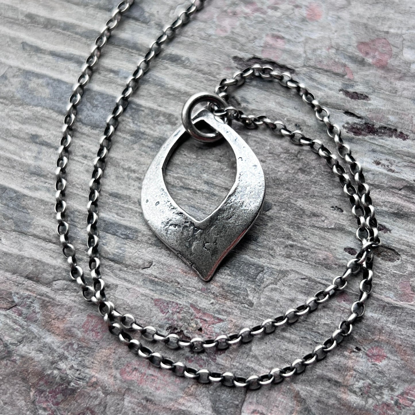 Sterling Silver Textured Petal Pendant Necklace