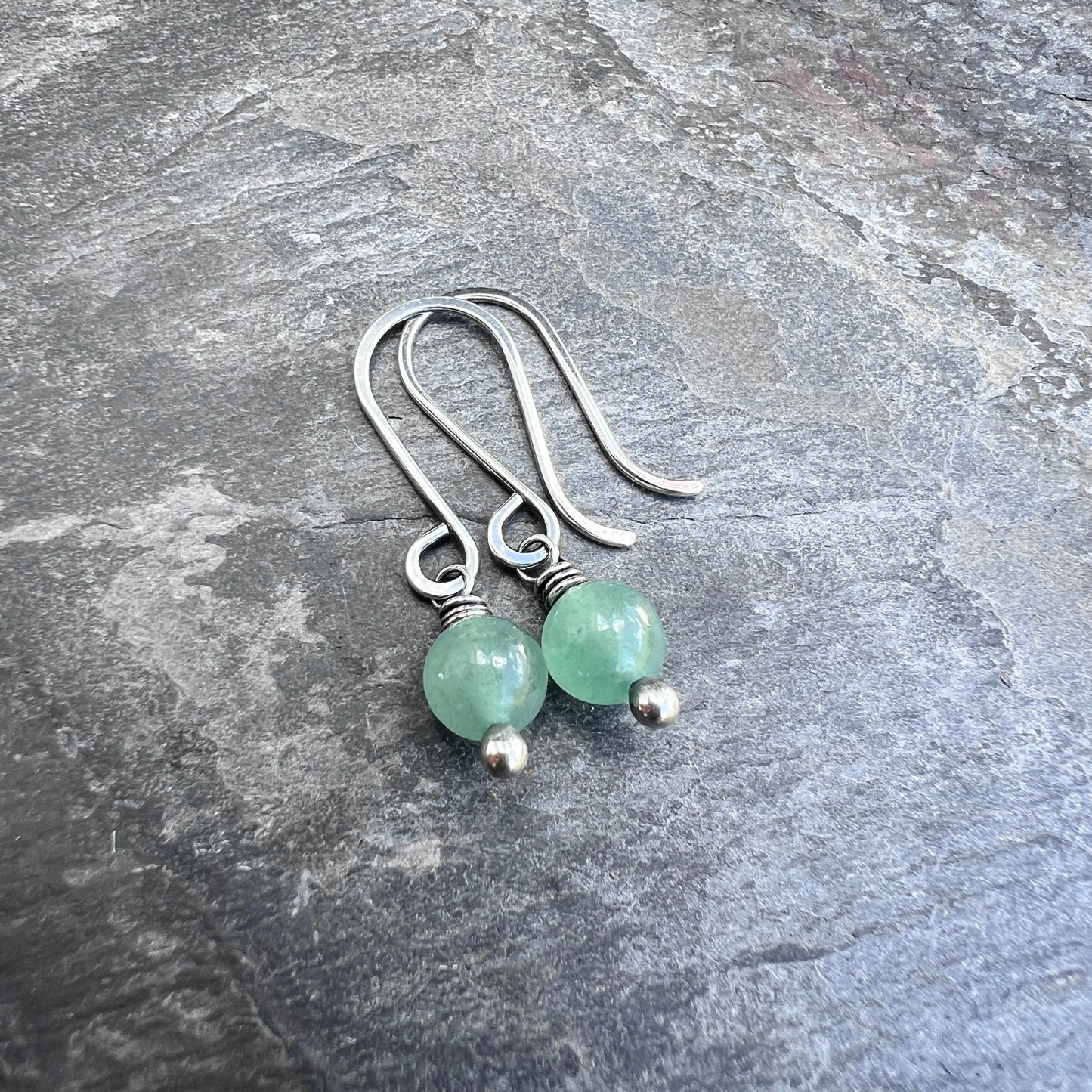 Sterling Silver Aventurine Earrings | Light Green Stone Dangles