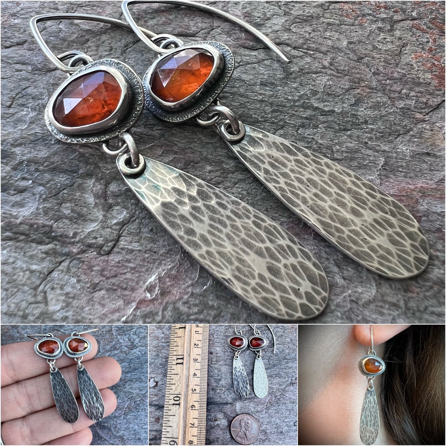 Orange Kyanite Sterling Silver Earrings - Handmade One-of-a-kind Earrings