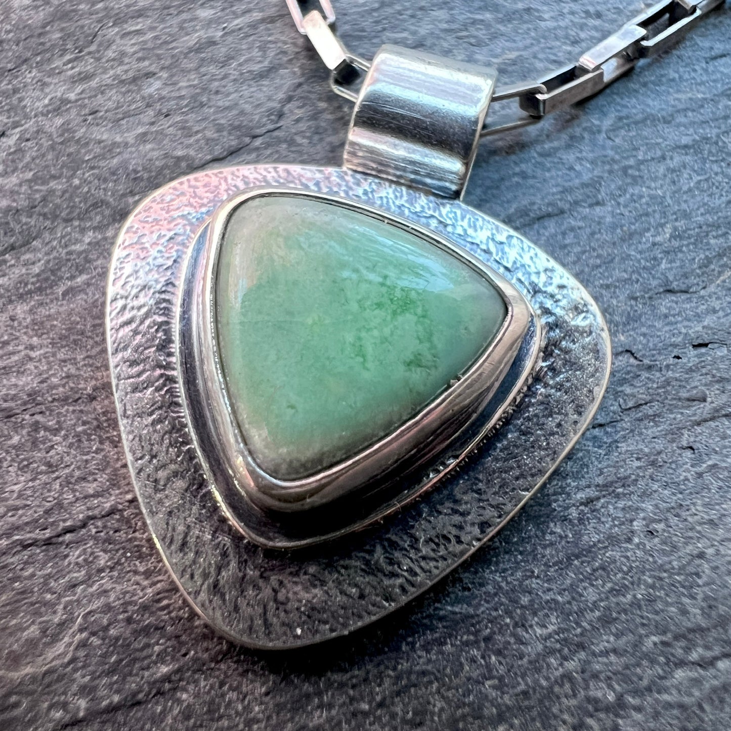 Sterling Silver Variscite Necklace | Green Natural Stone Triangular Pendant