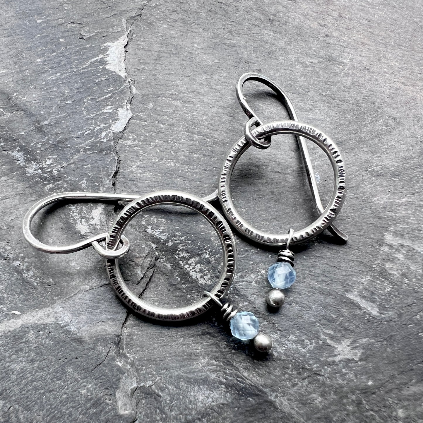 Customizable Birthstone Sterling Silver Earrings | Genuine Gemstone Dangle Hoops