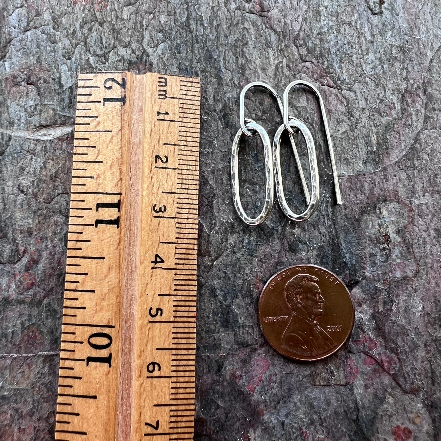 Long Link Sterling Silver Earrings Minimalist Solid Silver Hammered Dangle Drop Earrings
