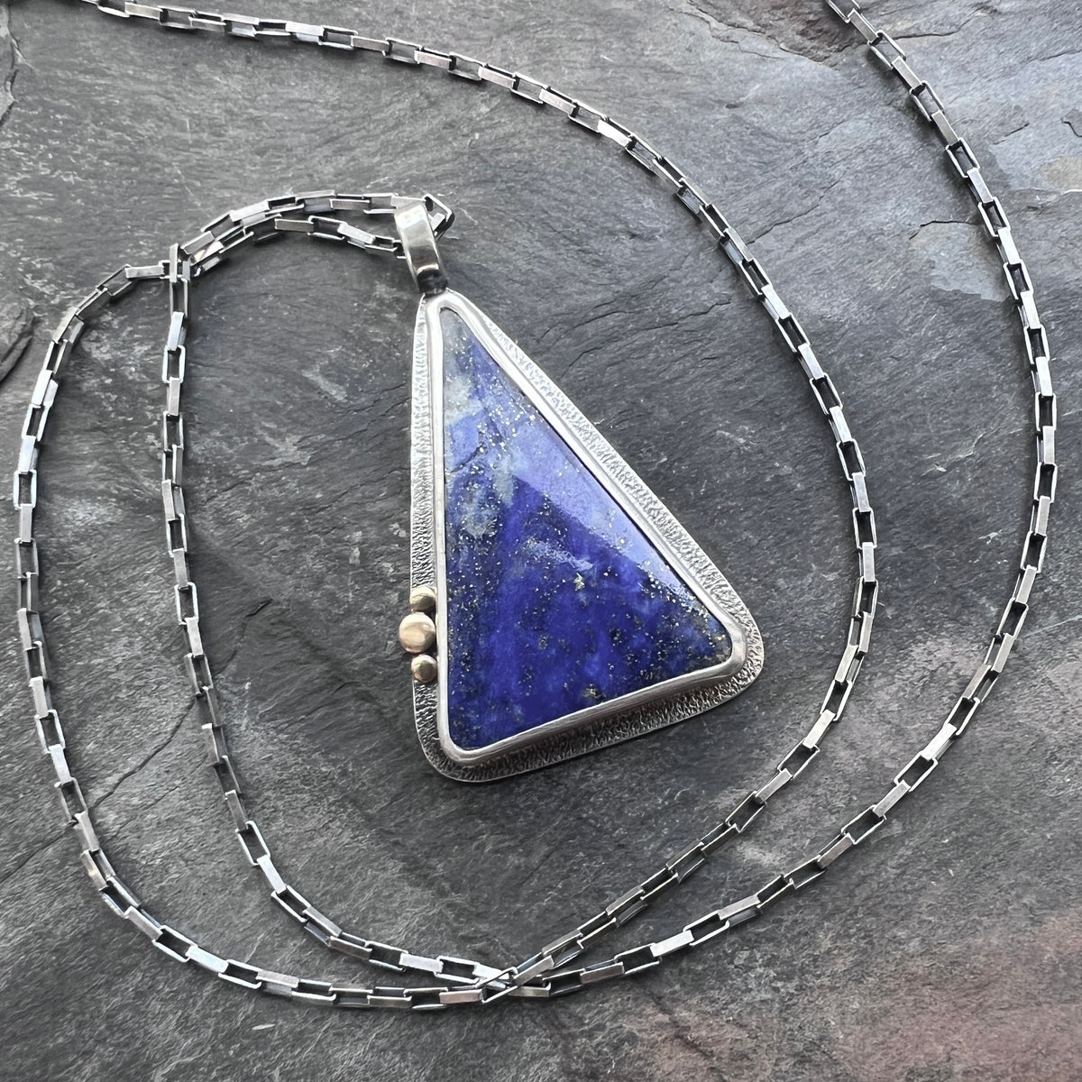 Lapis Lazuli Sterling Silver Necklace | Blue Natural Stone Geometric Pendant