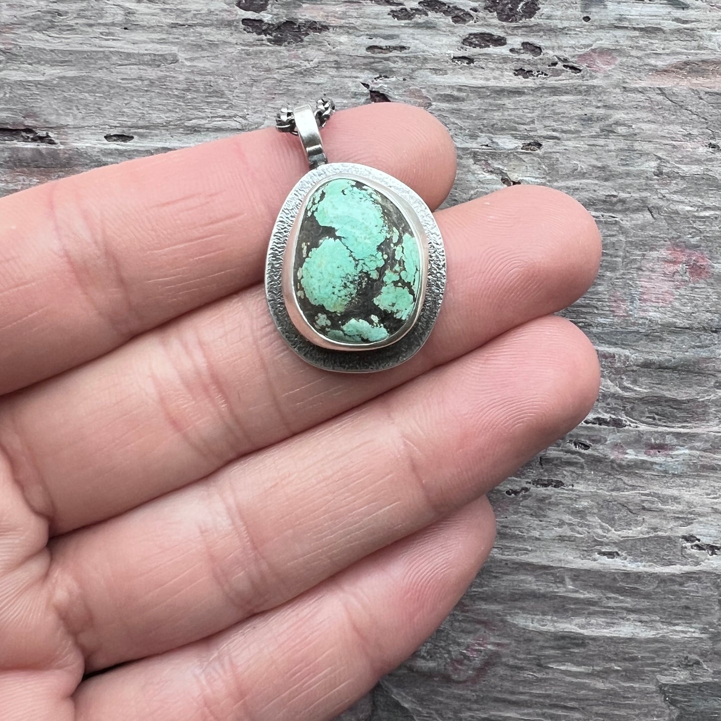 Sterling Silver Turquoise Necklace | Freeform Genuine Turquoise Pendant