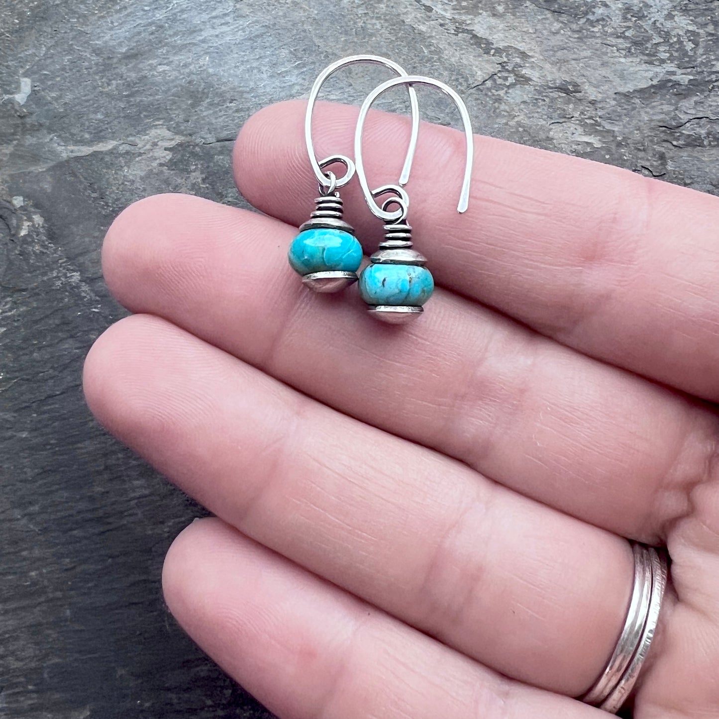 Genuine Turquoise Sterling Silver Earrings | Natural Stone Dangle Earrings