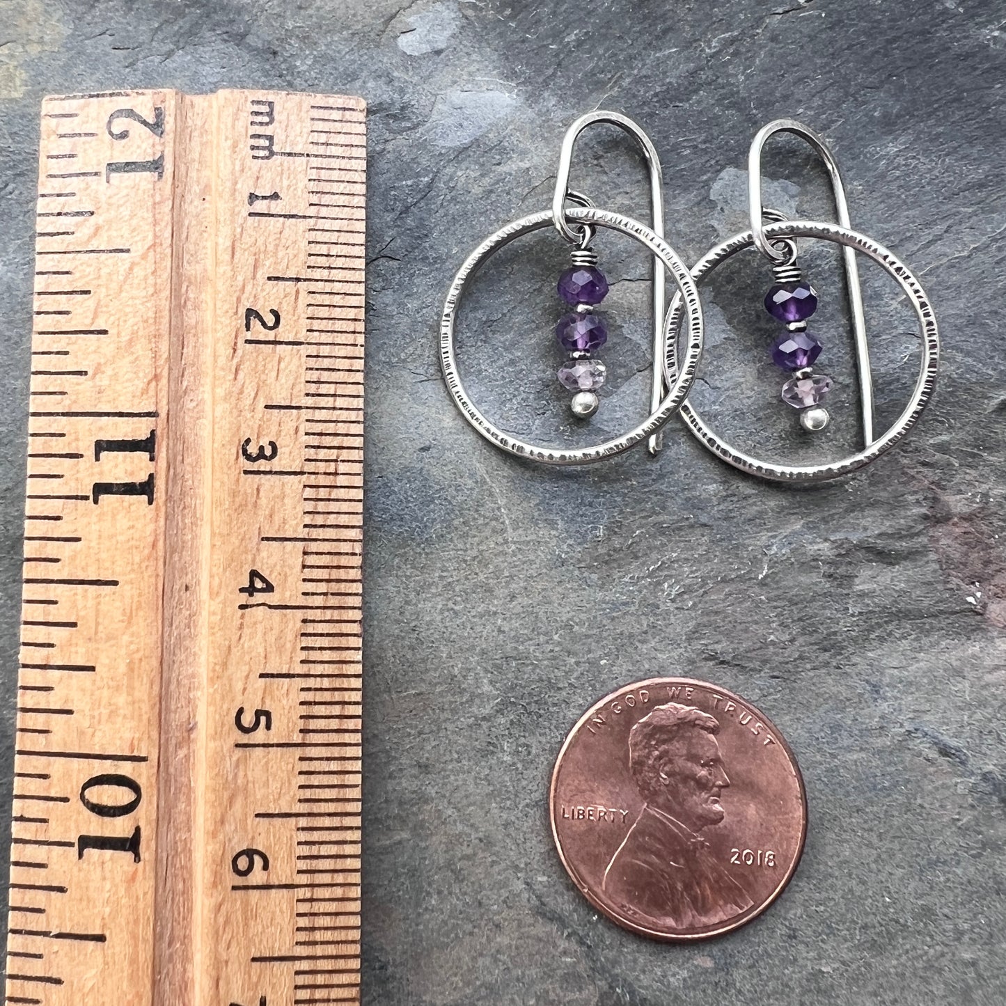 Amethyst Sterling Silver Earrings | Purple Natural Stone Dangle Hoops