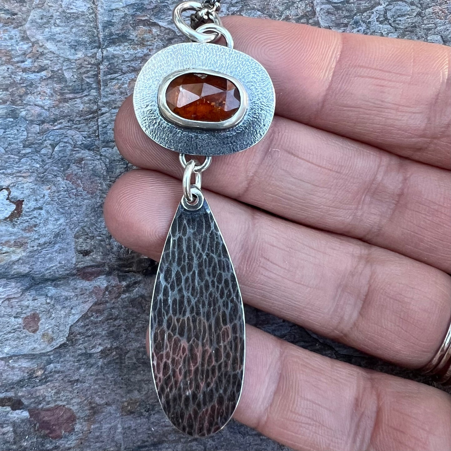 Orange Kyanite Sterling Silver Necklace - Handmade One-of-a-kind Pendant on Sterling Silver Chain