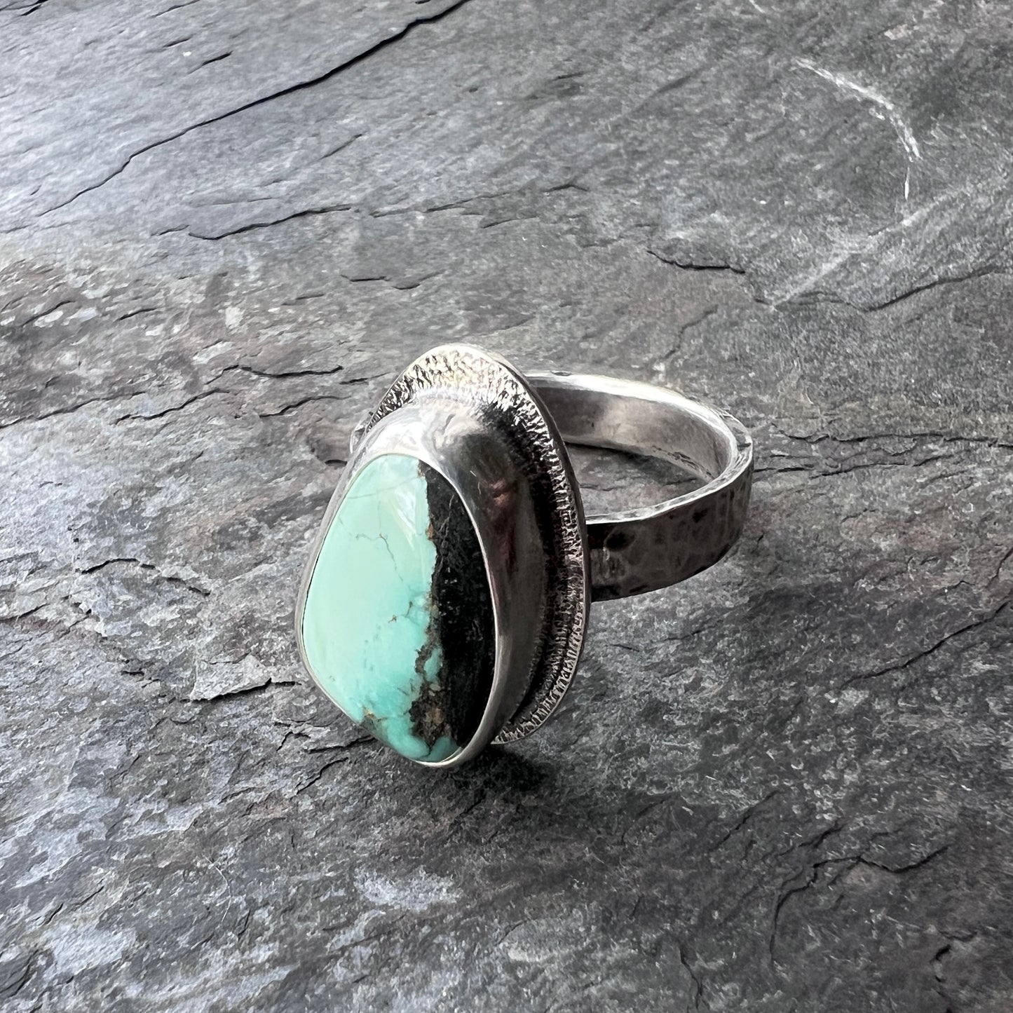 Sterling Silver Turquoise Ring | Genuine Natural Turquoise Freeform Cabochon Ring - Size 8.5