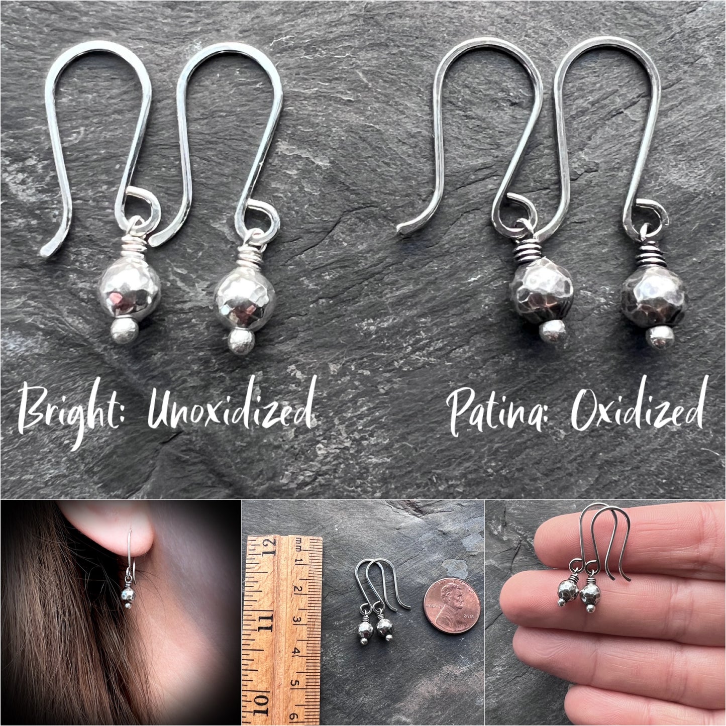 Sterling Silver Hammered Ball Earrings | Minimalist Small Dangles