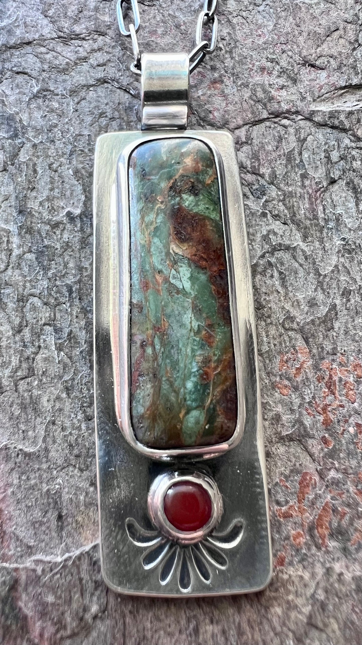 SOLD Jasper and Carnelian Sterling Silver Necklace - Handmade One-of-a-kind Pendant on Sterling Silver Chain