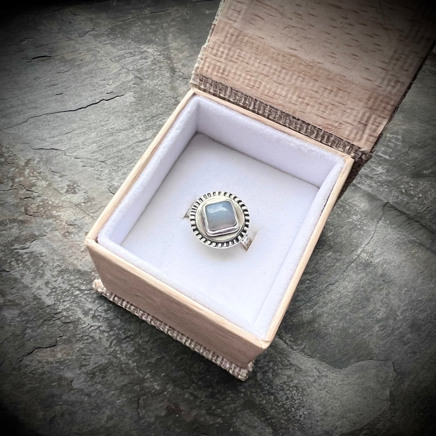 Sterling Silver Chalcedony Ring | Natural Stone Cabochon Ring - Size 7.75