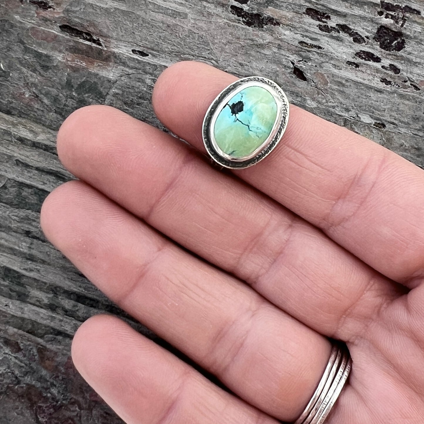 Sterling Silver Turquoise Ring | Genuine Natural Turquoise Cabochon Ring - Size 9.25