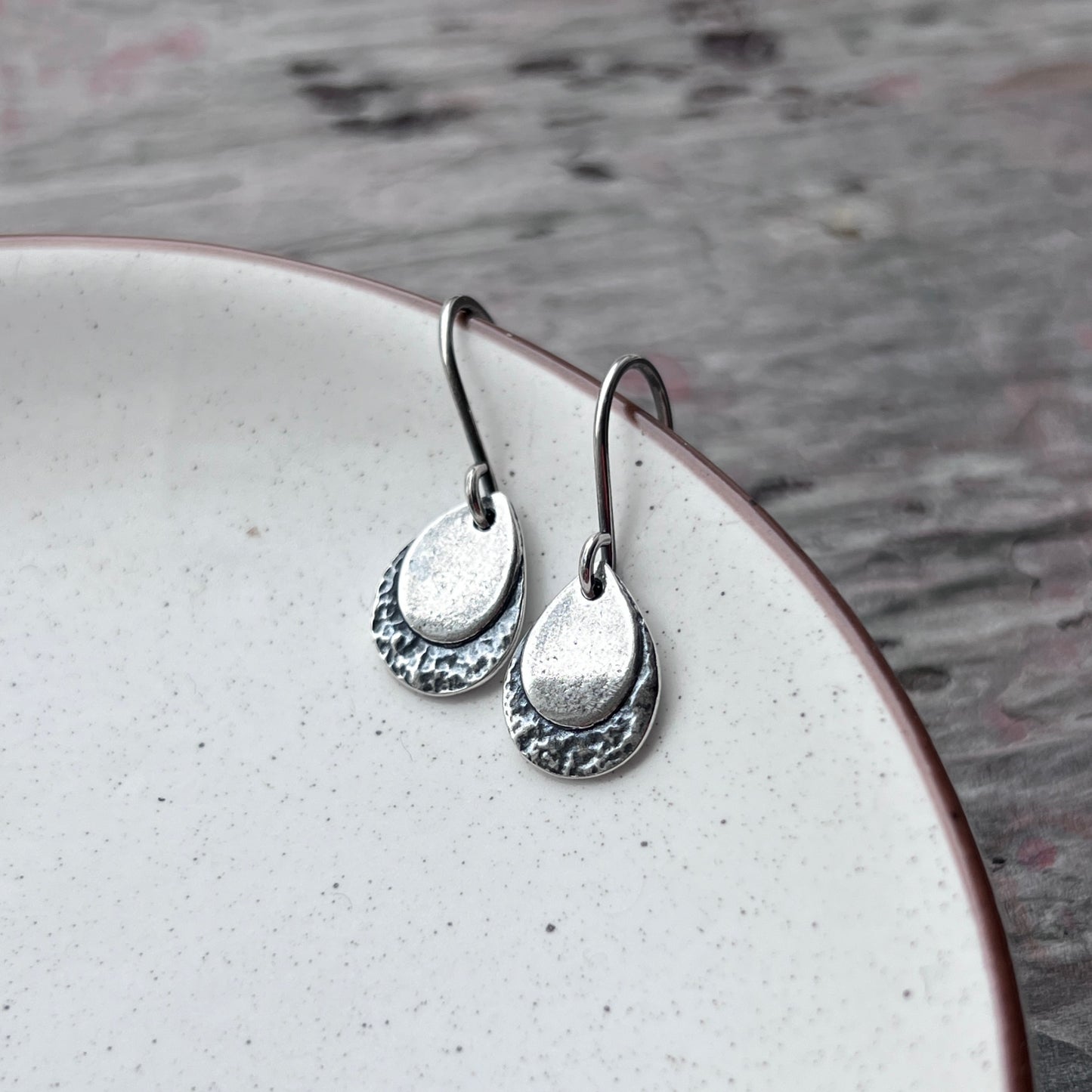 Sterling Silver Teardrop Dangle Earrings | Small Hammered Drops