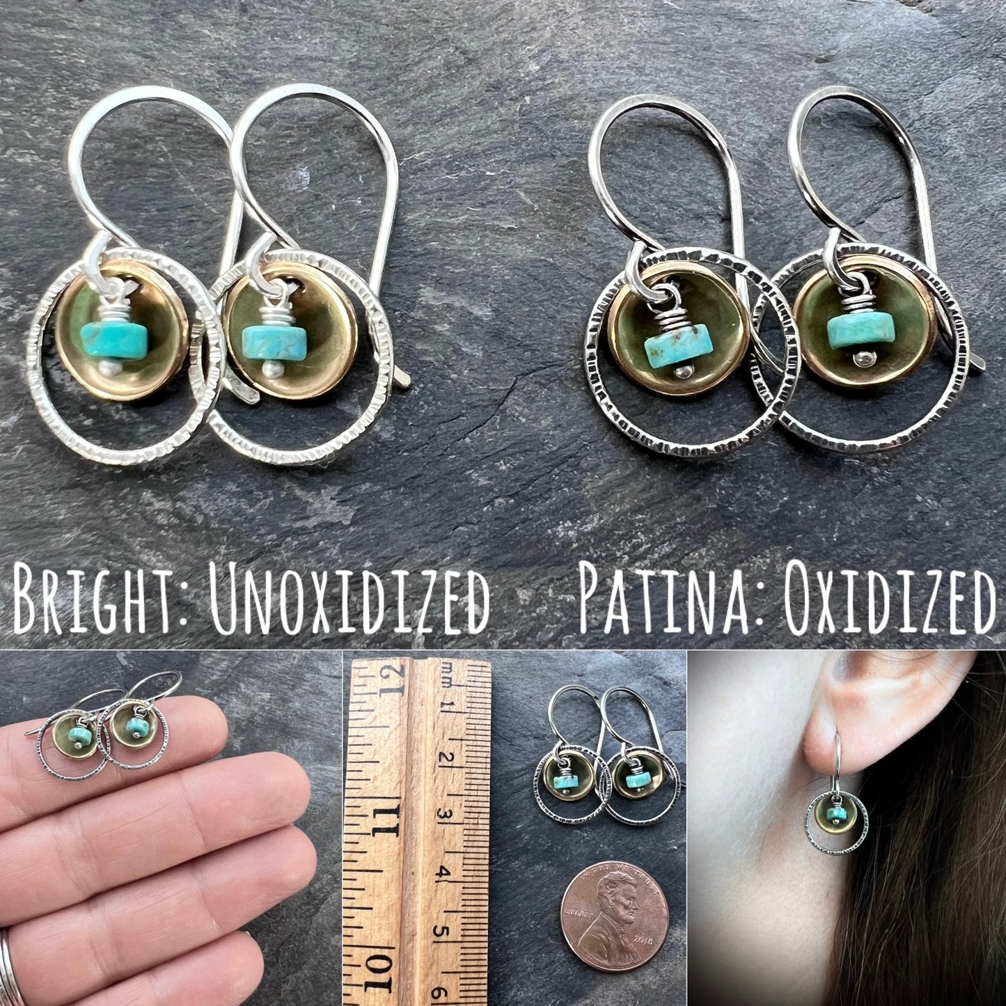 Turquoise Sterling Silver Earrings | Natural Stone Mixed Metal Small Dangles
