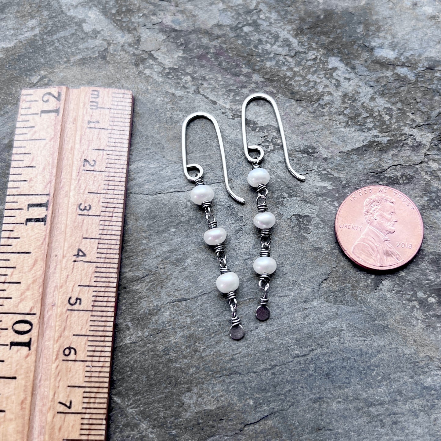 Sterling Silver Pearl Earrings | Genuine Pearl Wire-wrapped Long Dangles