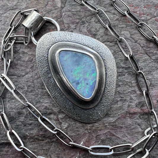 Opal Sterling Silver Necklace - Handmade One-of-a-kind Opal Doublet Pendant on Sterling Silver Chain