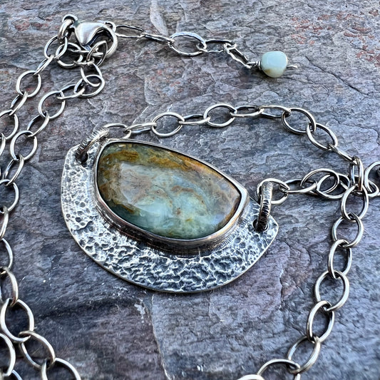 Peruvian Opal Sterling Silver Necklace - Handmade One-of-a-kind Pendant on Sterling Silver Chain