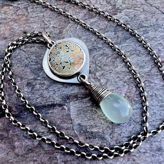 Turquoise and Chalcedony Sterling Silver Necklace - Handmade One-of-a-kind Pendant on Sterling Silver Chain