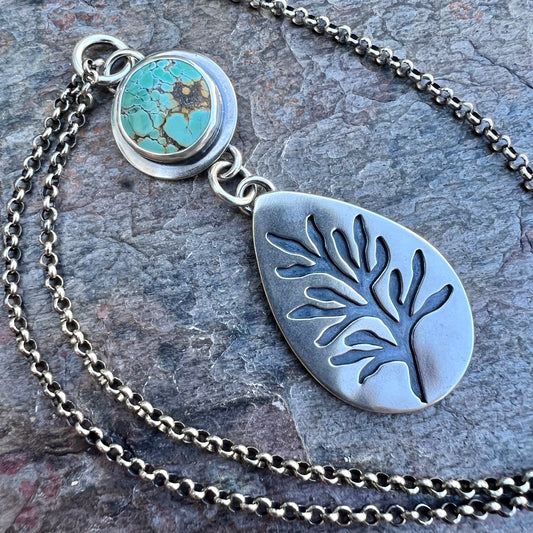 Turquoise Sterling Silver Necklace - Handmade One-of-a-kind Pendant on Sterling Silver Chain