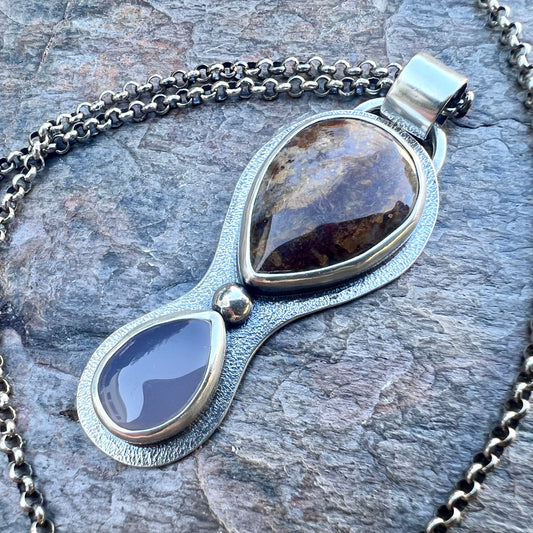 Pietersite and Chalcedony Sterling Silver Necklace - Handmade One-of-a-kind Pendant on Sterling Silver Chain